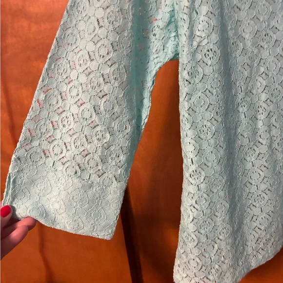 Rebecca Malone petite XL Lace Blouse Aruba Blue NWT - Picture 8 of 10